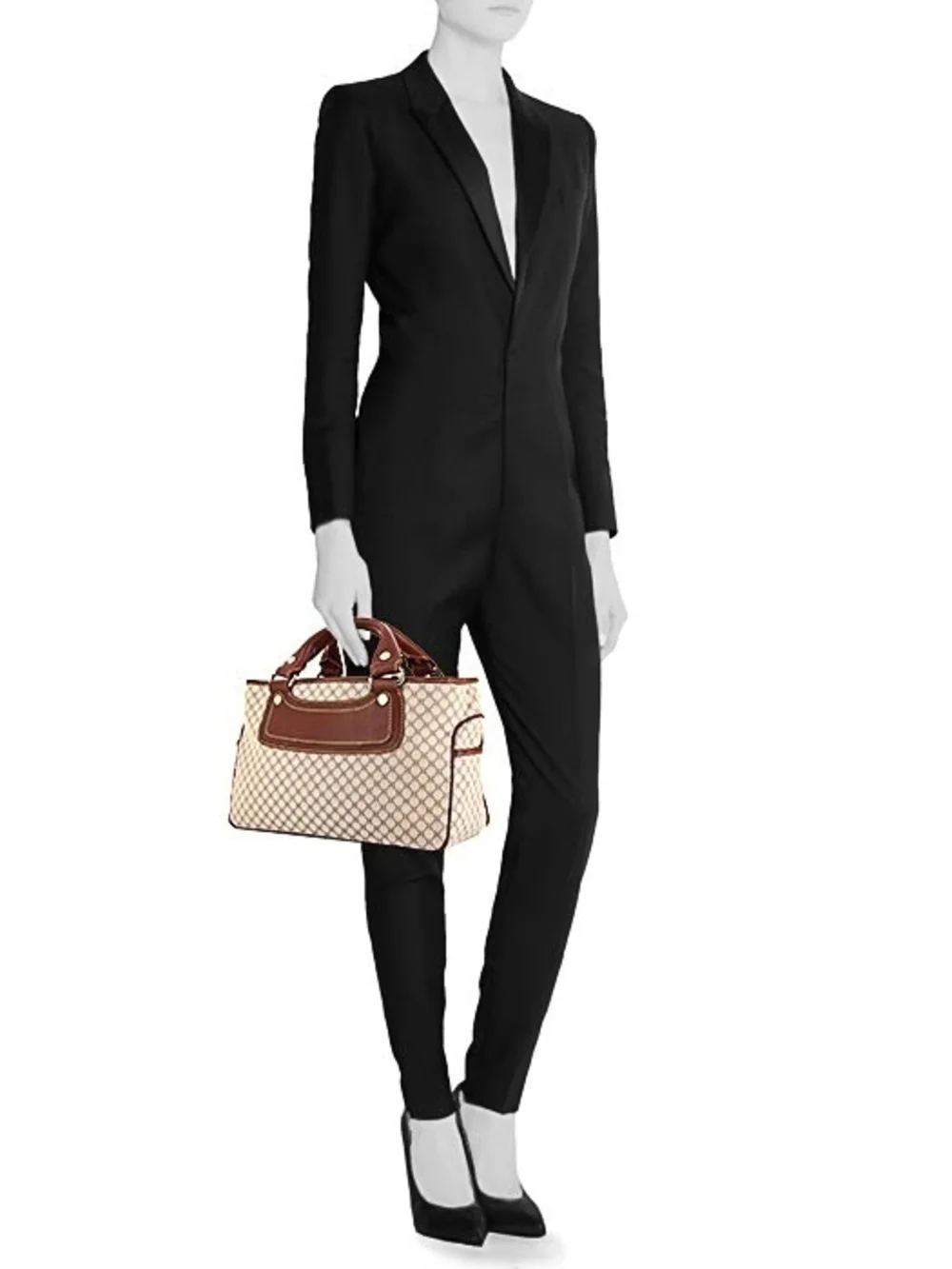 Celine Vintage Boogie Monogram Canvas and Leather Tote Bag Brown/Beige